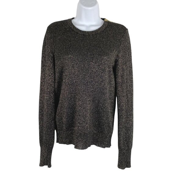 Equipment‎ Femme Light Sweater Top Black Metallic Gold Silk Blend Women's Small - Picture 1 of 8